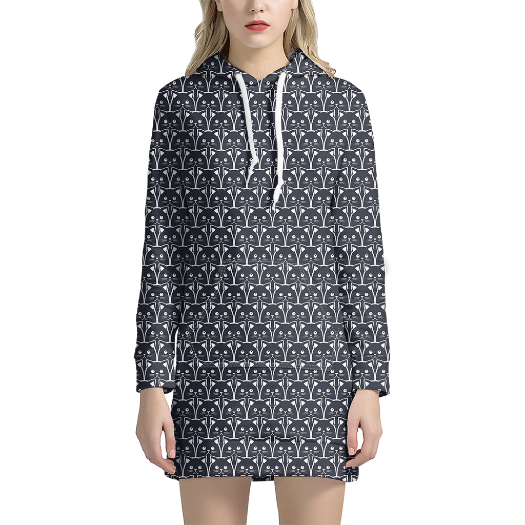 Cute Black Cat Pattern Print Hoodie Dress