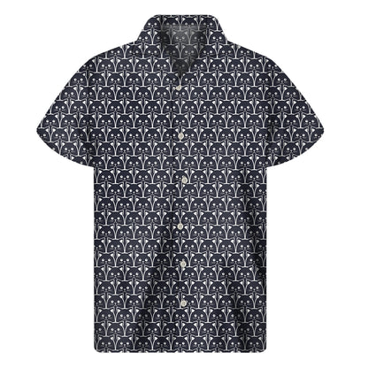 Cute Black Cat Pattern Print Men's Short Sleeve Shirt