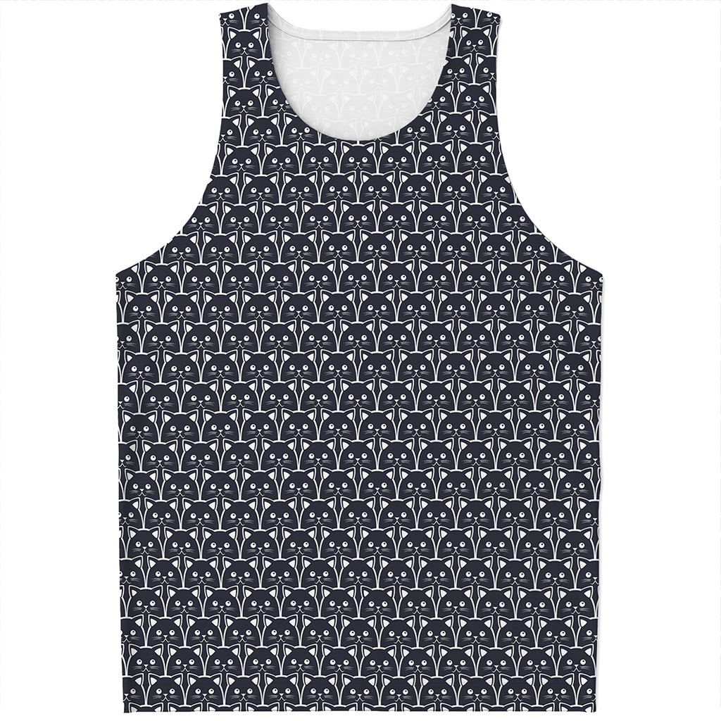 Cute Black Cat Pattern Print Men's Tank Top