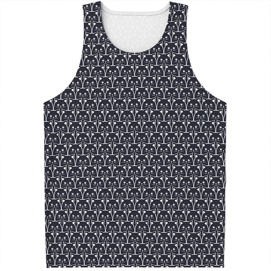 Cute Black Cat Pattern Print Men's Tank Top