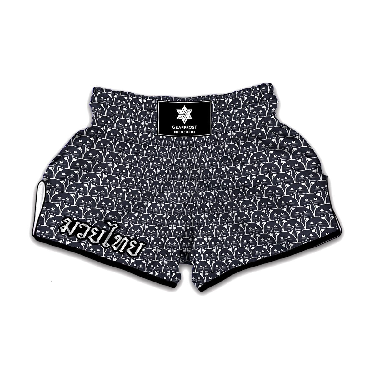 Cute Black Cat Pattern Print Muay Thai Boxing Shorts