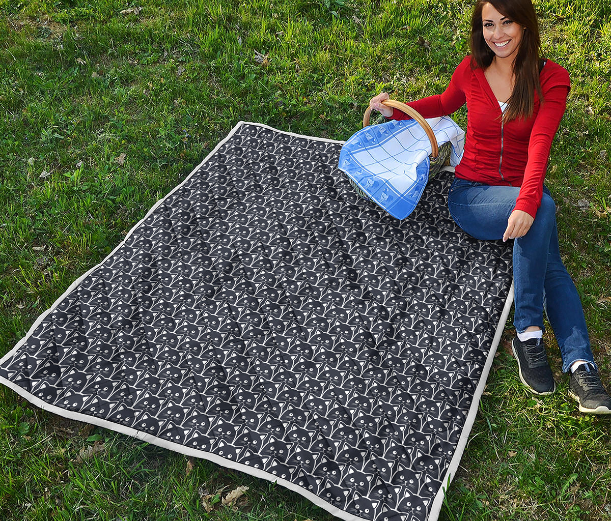 Cute Black Cat Pattern Print Quilt