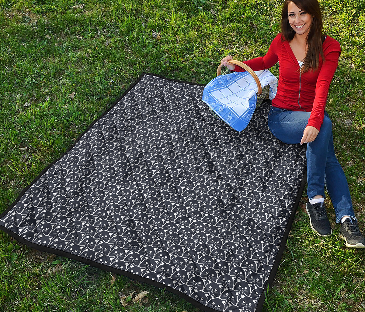 Cute Black Cat Pattern Print Quilt