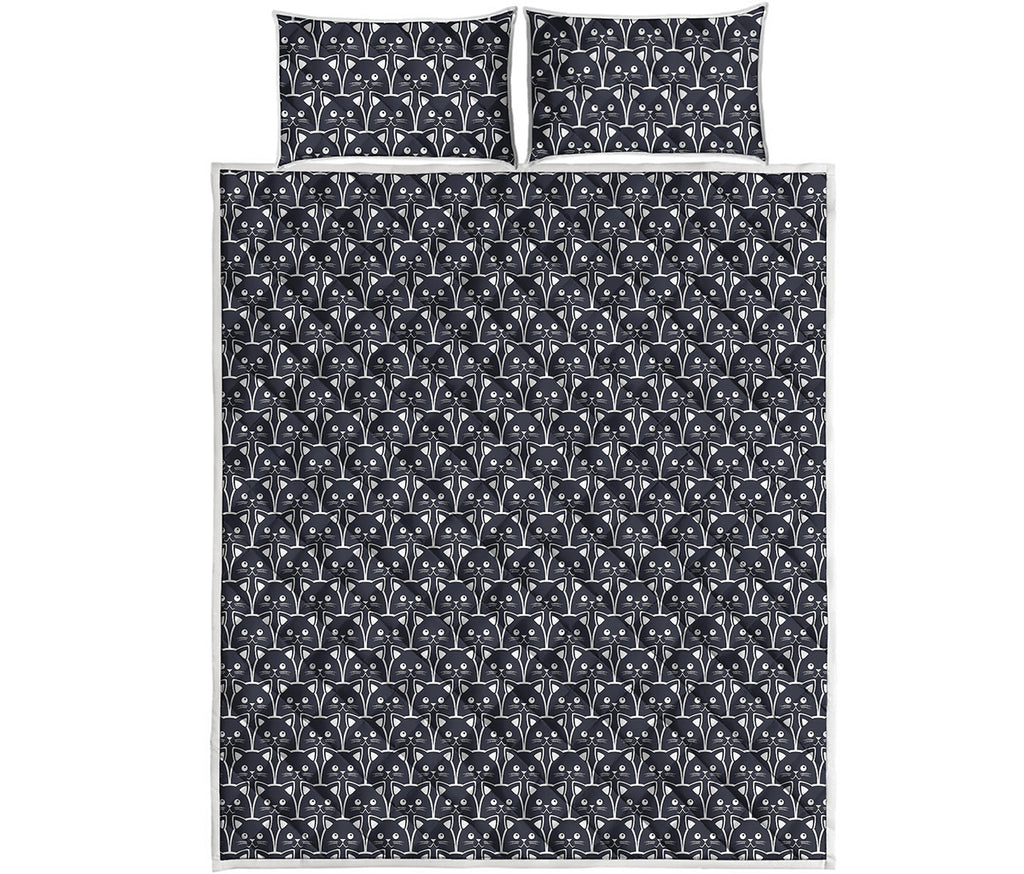 Cute Black Cat Pattern Print Quilt Bed Set