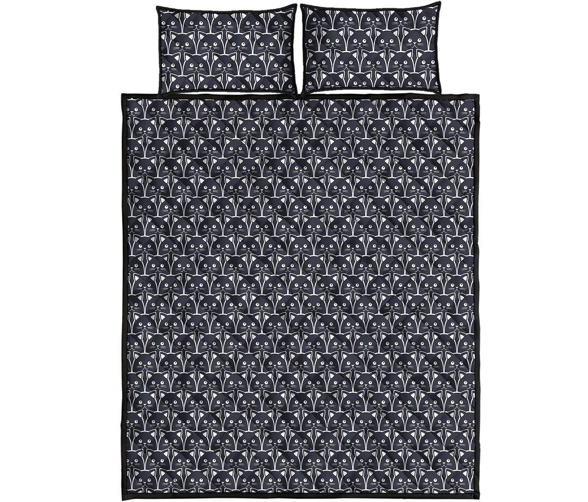 Cute Black Cat Pattern Print Quilt Bed Set