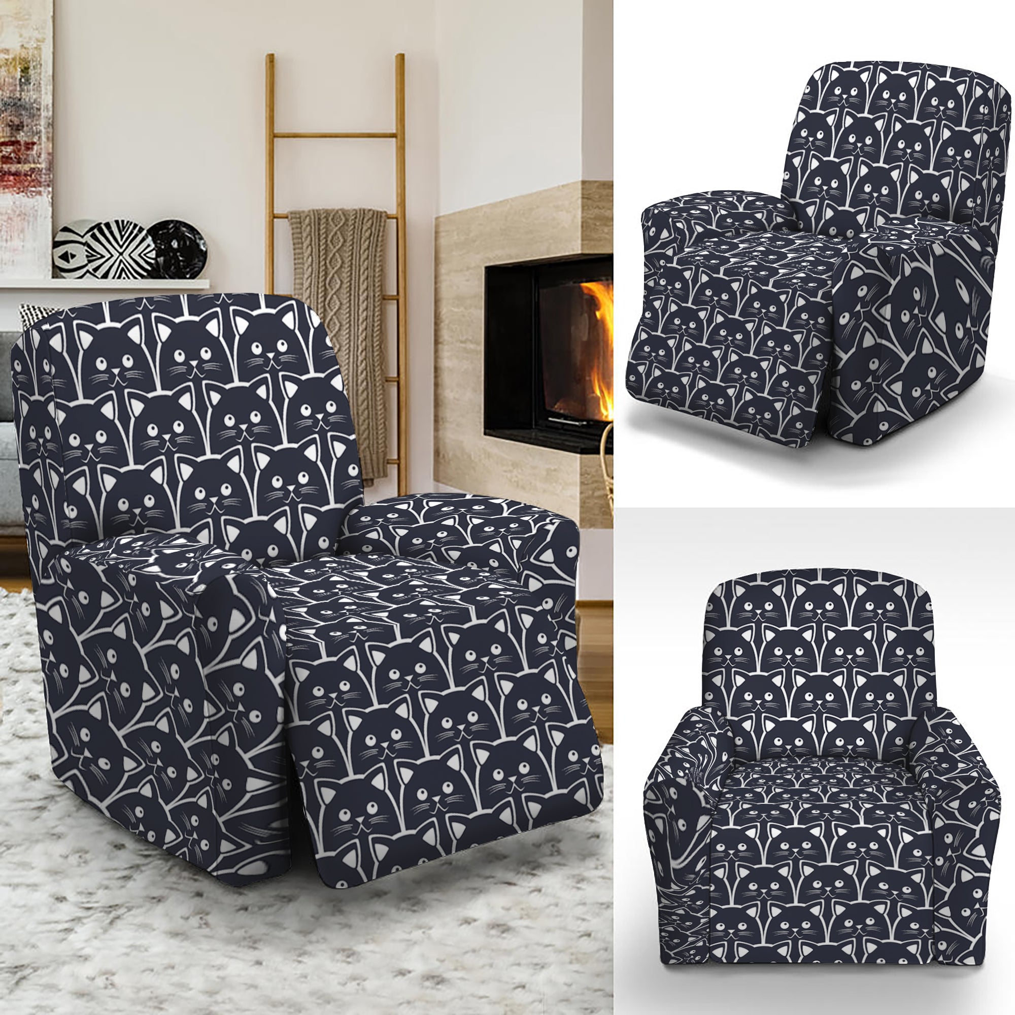 Cute Black Cat Pattern Print Recliner Slipcover