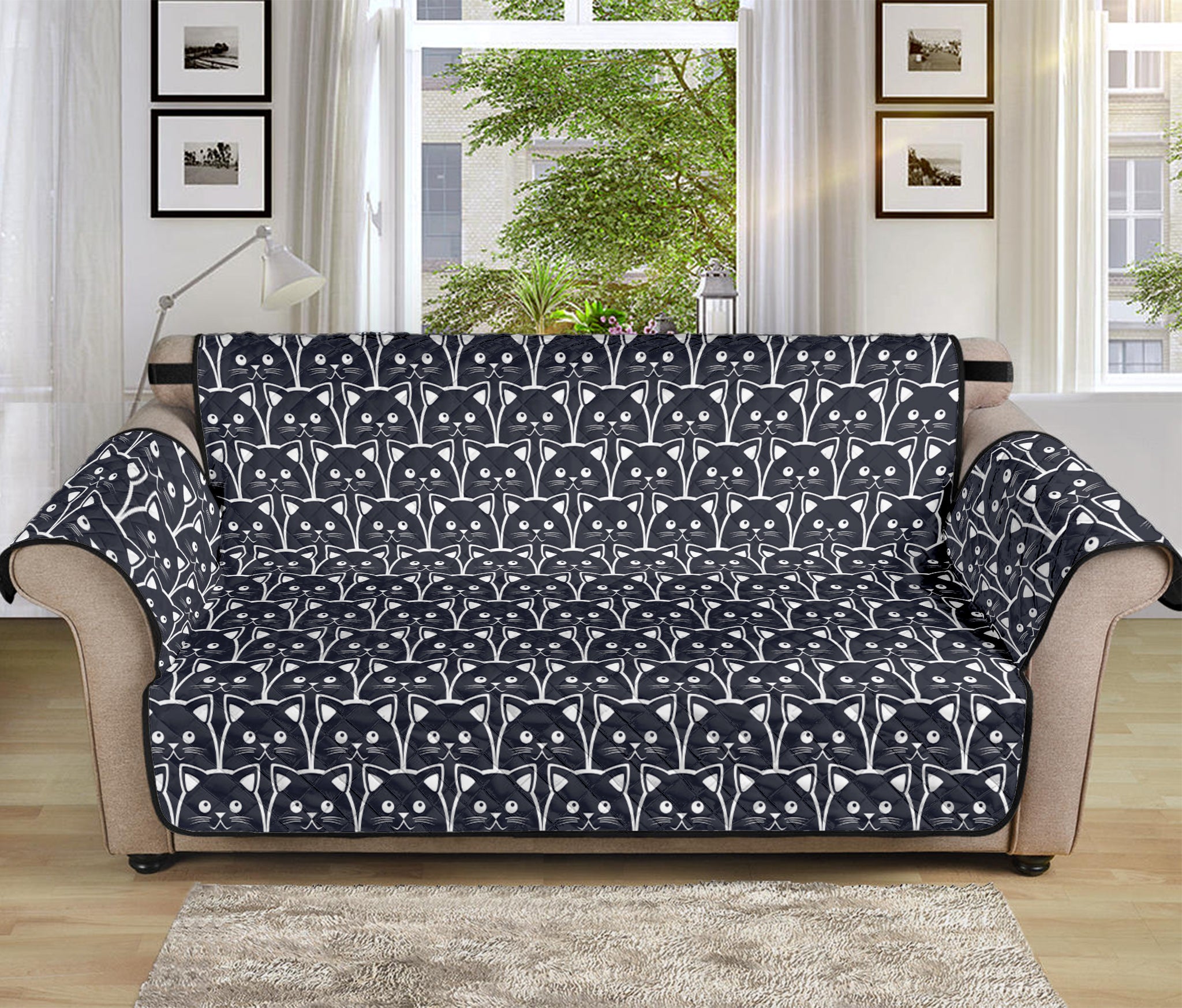 Cute Black Cat Pattern Print Sofa Protector