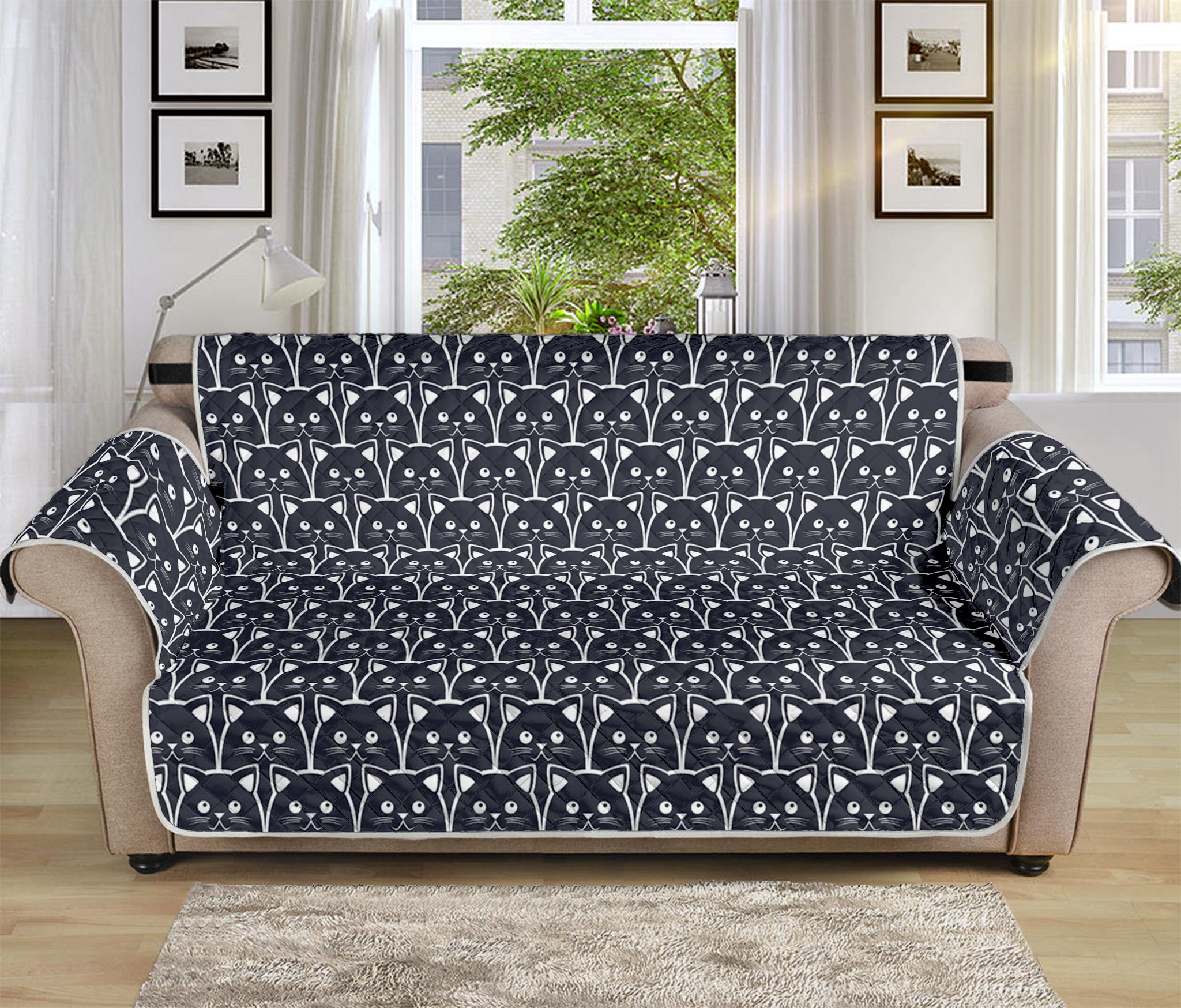 Cute Black Cat Pattern Print Sofa Protector