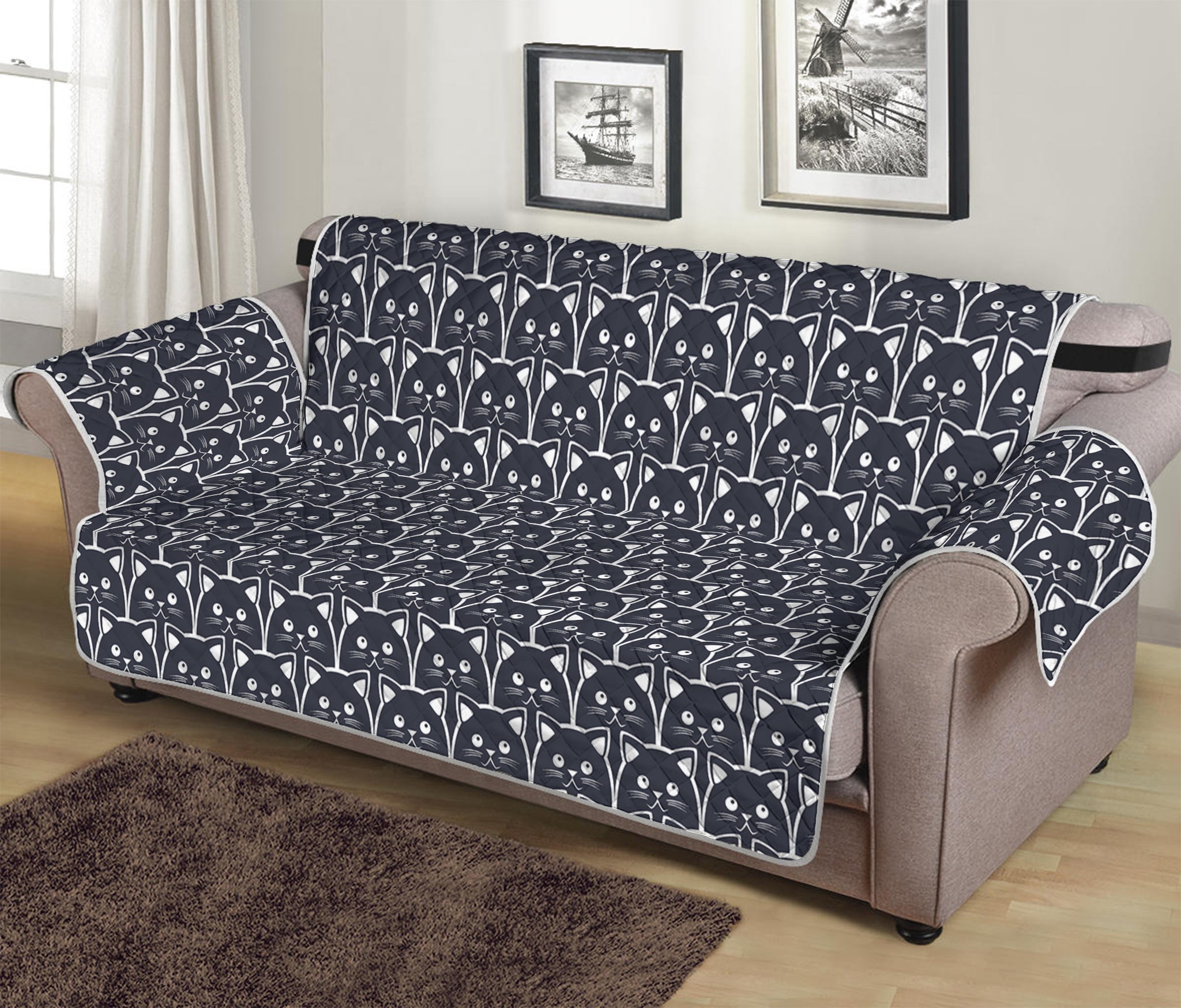 Cute Black Cat Pattern Print Sofa Protector