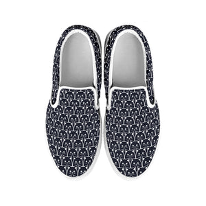 Cute Black Cat Pattern Print White Slip On Shoes