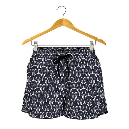 Cute Black Cat Pattern Print Women's Shorts