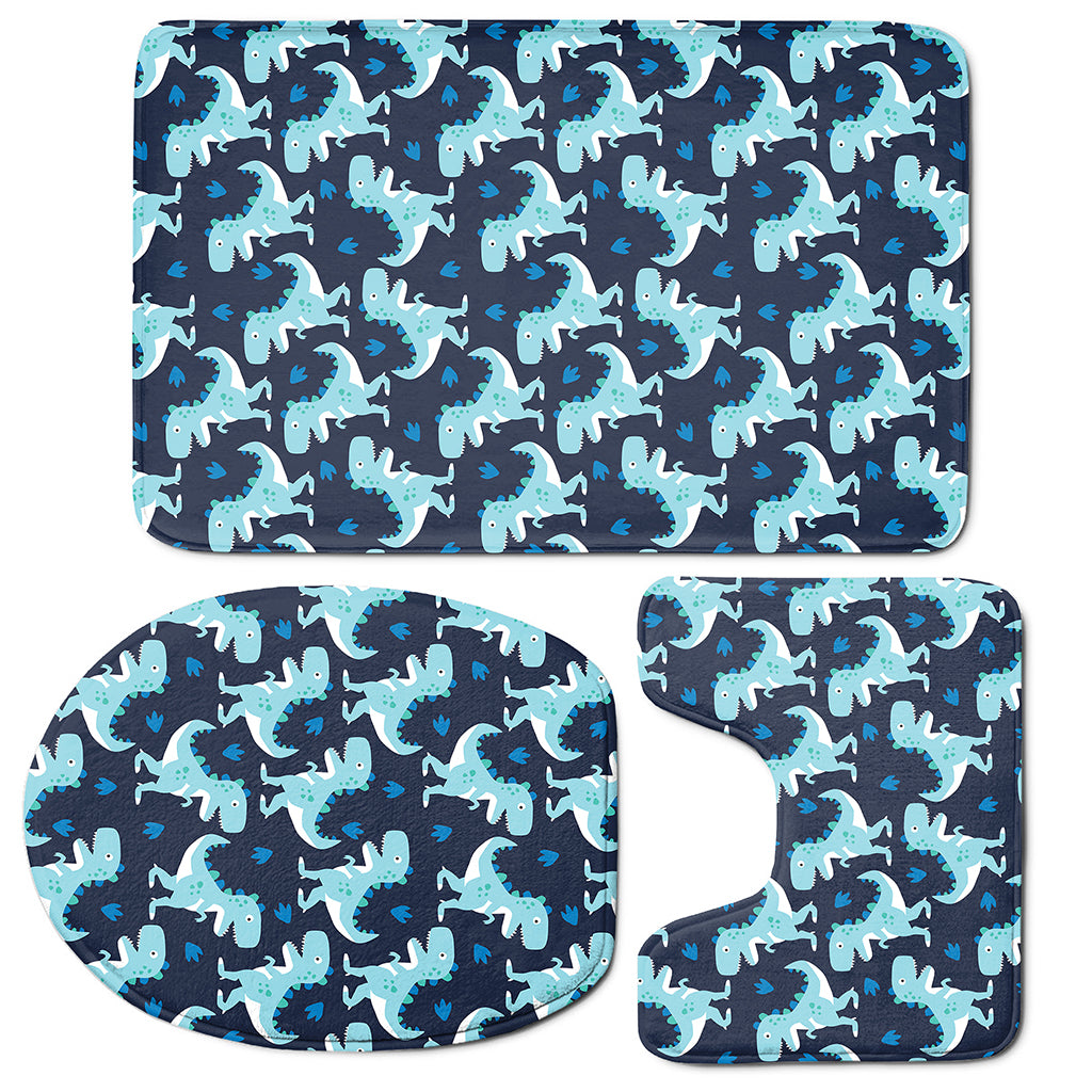 Cute Blue T-Rex Dinosaur Pattern Print 3 Piece Bath Mat Set