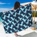 Cute Blue T-Rex Dinosaur Pattern Print Beach Sarong Wrap