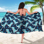Cute Blue T-Rex Dinosaur Pattern Print Beach Sarong Wrap