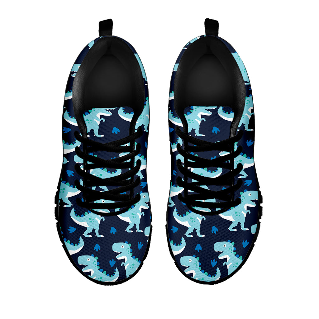 Cute Blue T-Rex Dinosaur Pattern Print Black Sneakers