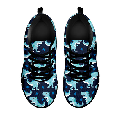 Cute Blue T-Rex Dinosaur Pattern Print Black Sneakers