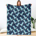 Cute Blue T-Rex Dinosaur Pattern Print Blanket