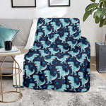 Cute Blue T-Rex Dinosaur Pattern Print Blanket