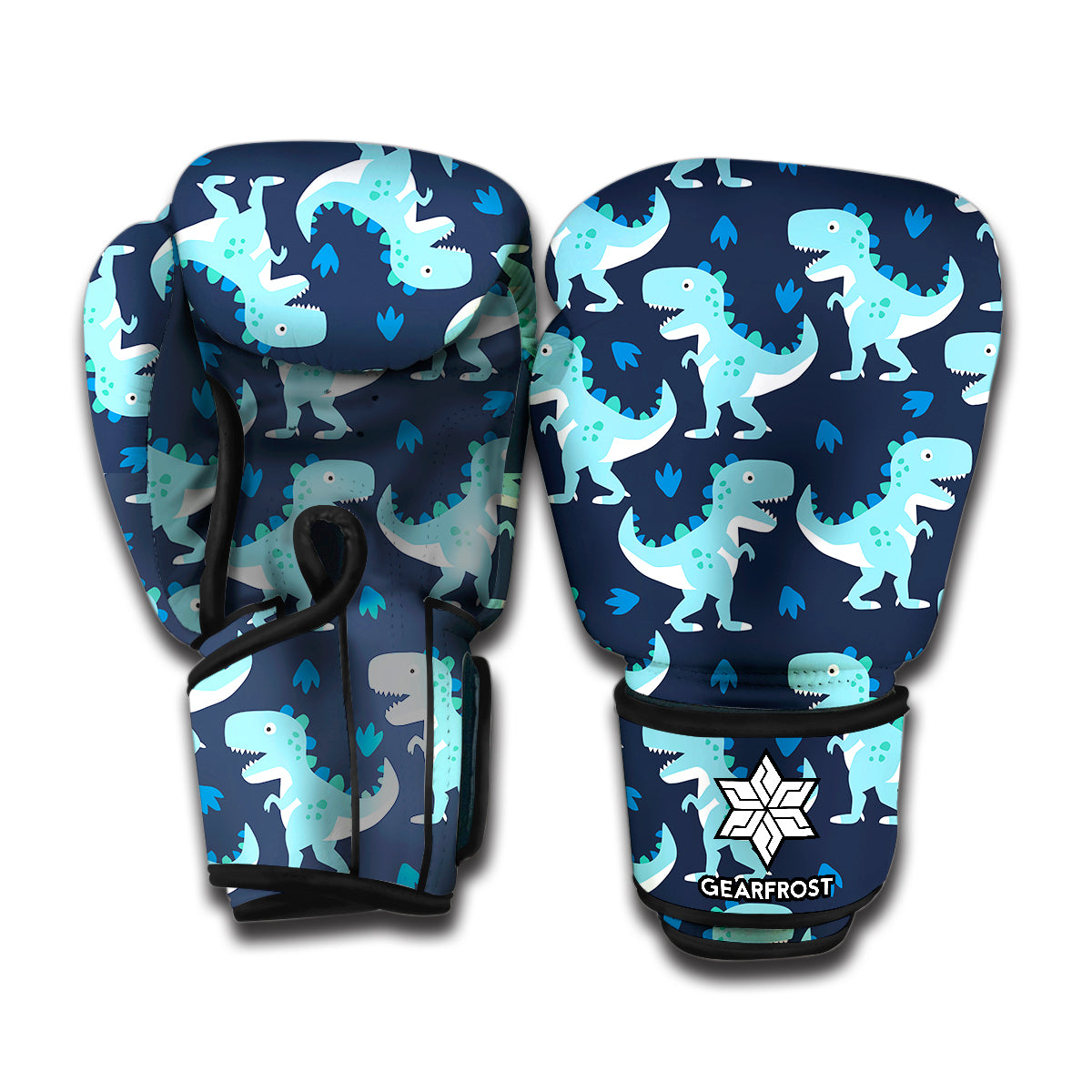 Cute Blue T-Rex Dinosaur Pattern Print Boxing Gloves