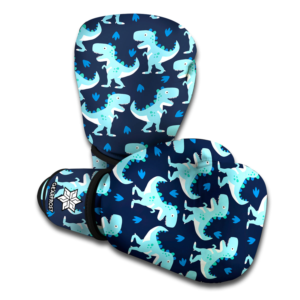 Cute Blue T-Rex Dinosaur Pattern Print Boxing Gloves