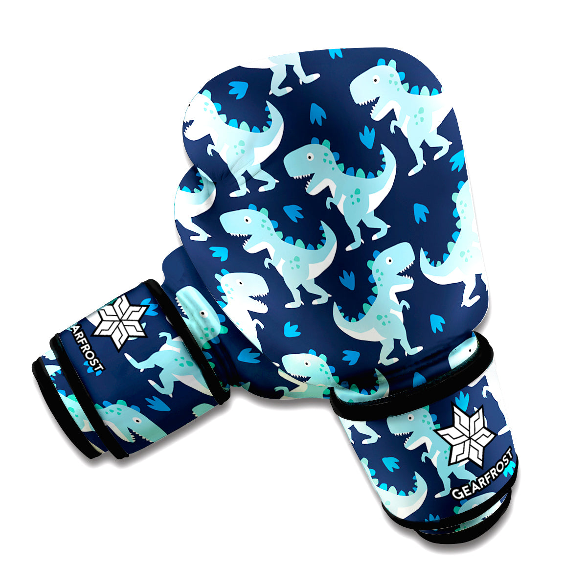 Cute Blue T-Rex Dinosaur Pattern Print Boxing Gloves