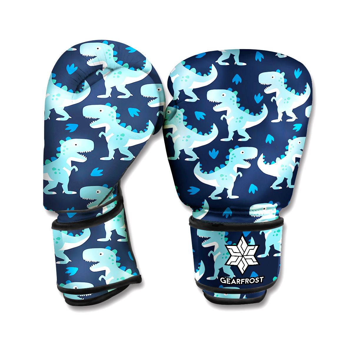 Cute Blue T-Rex Dinosaur Pattern Print Boxing Gloves