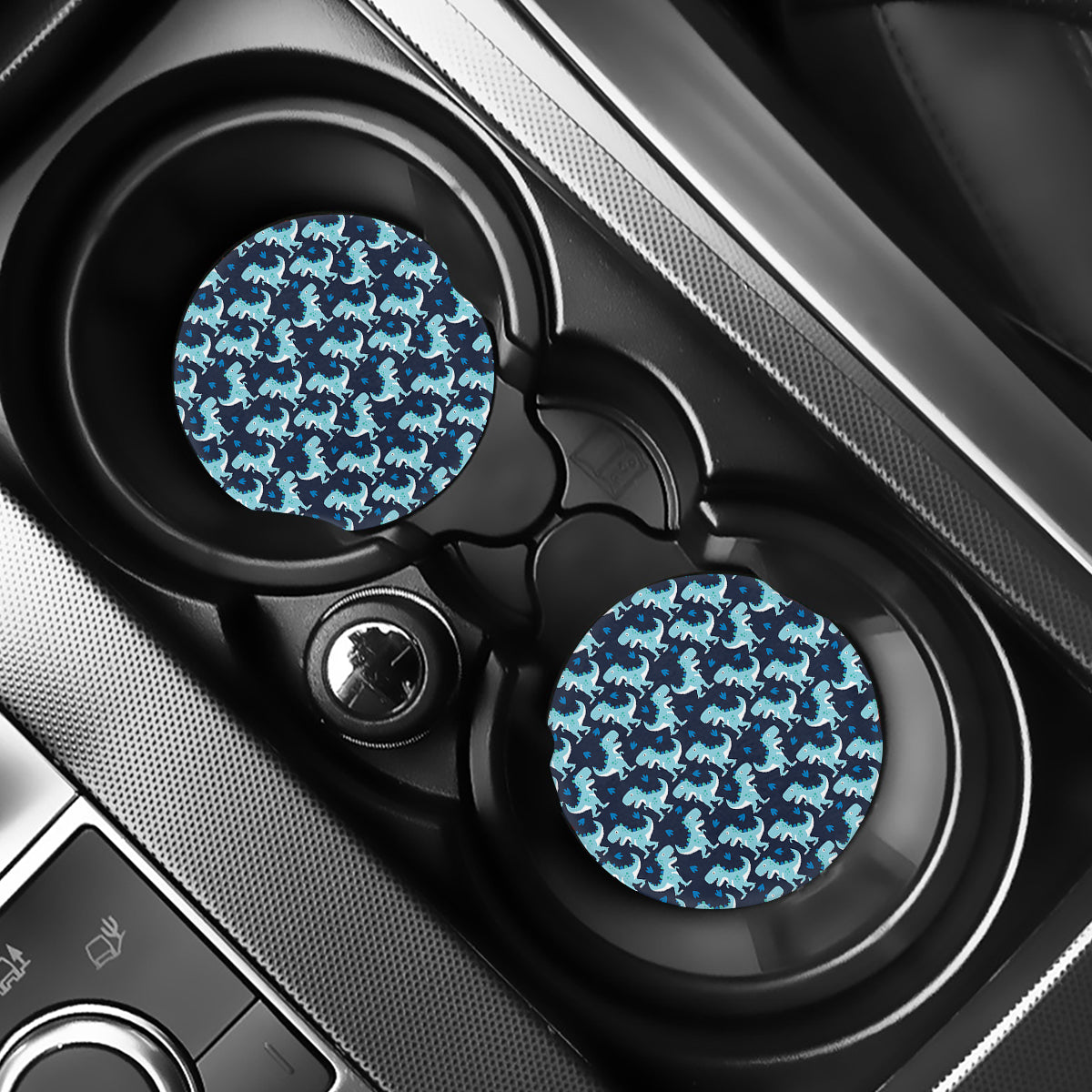 Cute Blue T-Rex Dinosaur Pattern Print Car Coasters