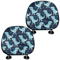 Cute Blue T-Rex Dinosaur Pattern Print Car Headrest Covers