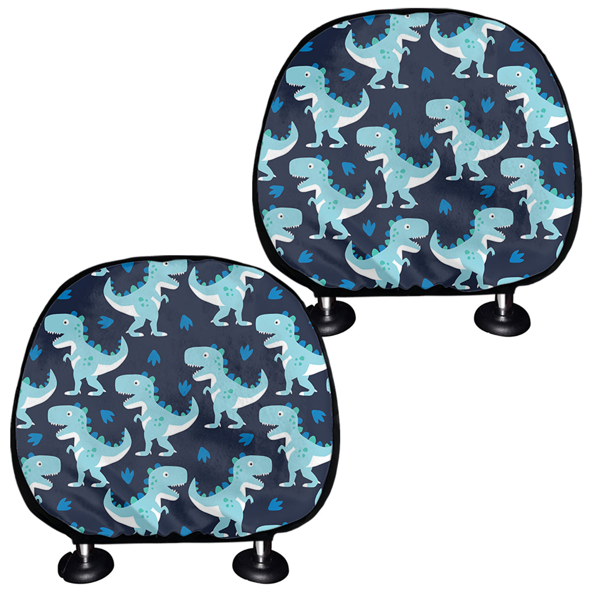 Cute Blue T-Rex Dinosaur Pattern Print Car Headrest Covers