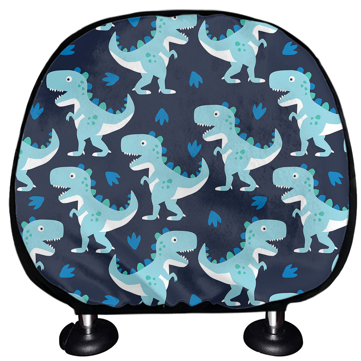 Cute Blue T-Rex Dinosaur Pattern Print Car Headrest Covers