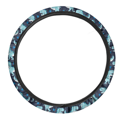 Cute Blue T-Rex Dinosaur Pattern Print Car Steering Wheel Cover