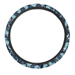 Cute Blue T-Rex Dinosaur Pattern Print Car Steering Wheel Cover