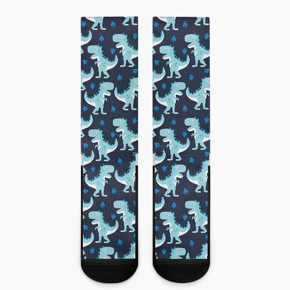 Cute Blue T-Rex Dinosaur Pattern Print Crew Socks