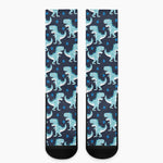 Cute Blue T-Rex Dinosaur Pattern Print Crew Socks