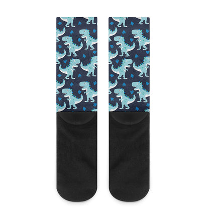 Cute Blue T-Rex Dinosaur Pattern Print Crew Socks