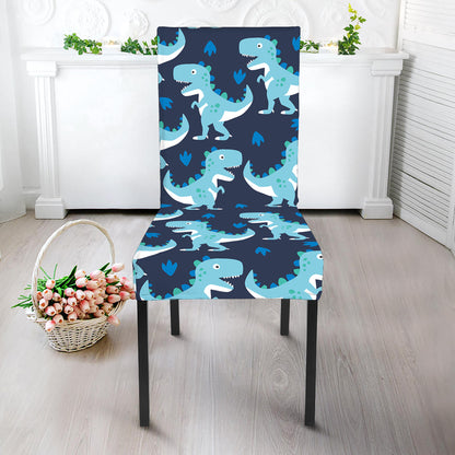 Cute Blue T-Rex Dinosaur Pattern Print Dining Chair Slipcover