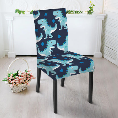 Cute Blue T-Rex Dinosaur Pattern Print Dining Chair Slipcover