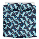 Cute Blue T-Rex Dinosaur Pattern Print Duvet Cover Bedding Set