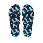 Cute Blue T-Rex Dinosaur Pattern Print Flip Flops