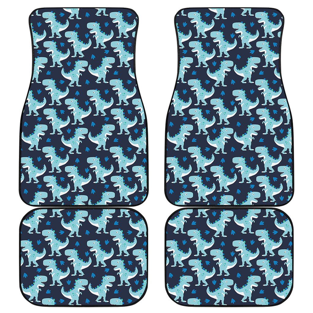 Cute Blue T-Rex Dinosaur Pattern Print Front and Back Car Floor Mats