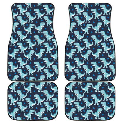 Cute Blue T-Rex Dinosaur Pattern Print Front and Back Car Floor Mats