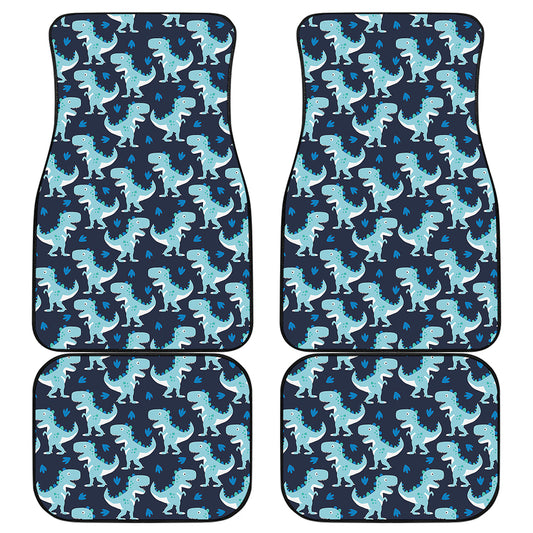 Cute Blue T-Rex Dinosaur Pattern Print Front and Back Car Floor Mats