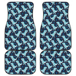 Cute Blue T-Rex Dinosaur Pattern Print Front and Back Car Floor Mats