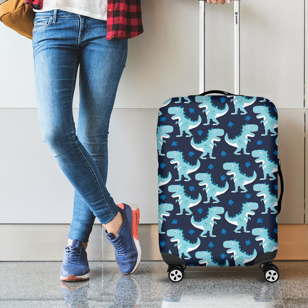 Cute Blue T-Rex Dinosaur Pattern Print Luggage Cover
