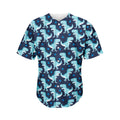 Cute Blue T-Rex Dinosaur Pattern Print Men's Baseball Jersey