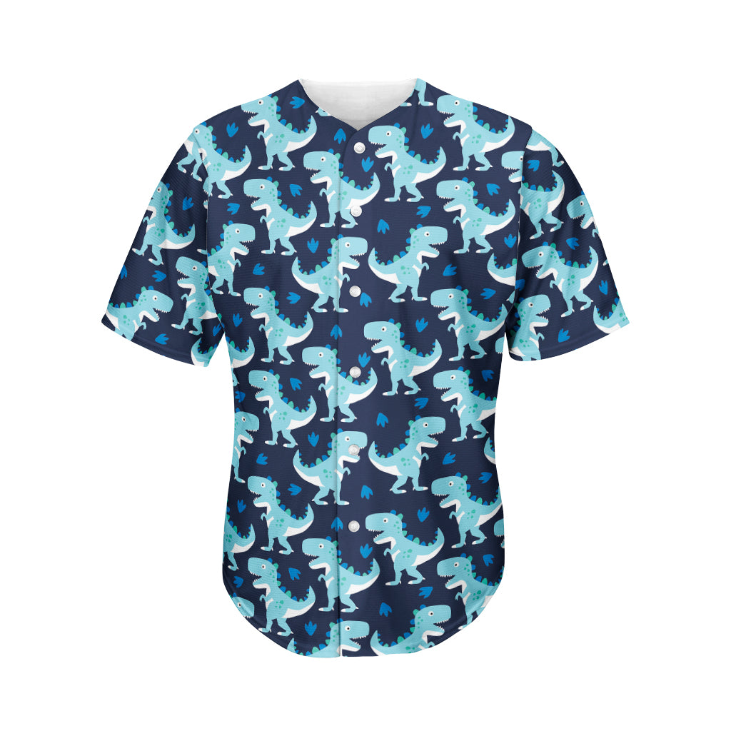Cute Blue T-Rex Dinosaur Pattern Print Men's Baseball Jersey