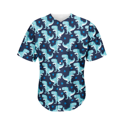 Cute Blue T-Rex Dinosaur Pattern Print Men's Baseball Jersey