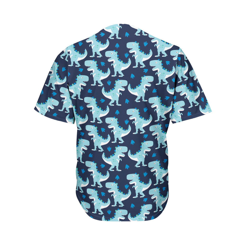 Cute Blue T-Rex Dinosaur Pattern Print Men's Baseball Jersey