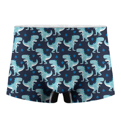 Cute Blue T-Rex Dinosaur Pattern Print Men's Boxer Briefs