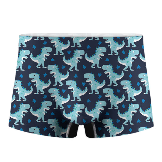 Cute Blue T-Rex Dinosaur Pattern Print Men's Boxer Briefs